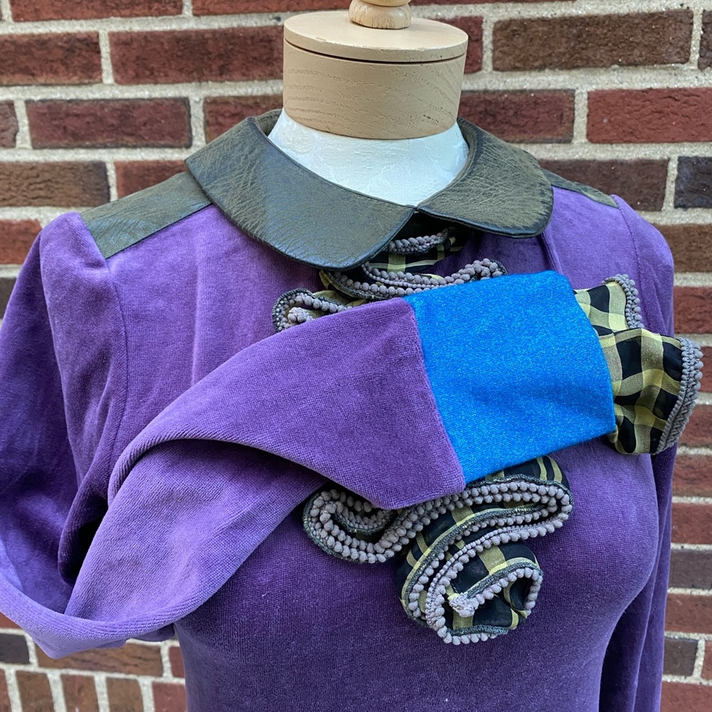 Nuvula Purple Velvet Funky Tunic Leather Button Back Top Size S - Picture 5 of 6